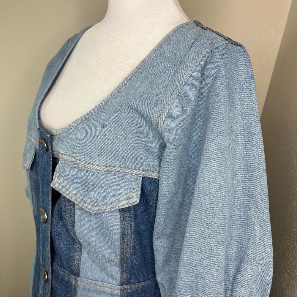 GANNI Cutline Bleach Two-Tone Blue Denim Organic Cotton Midi Dress EU 38 US6 - Picture 7 of 16